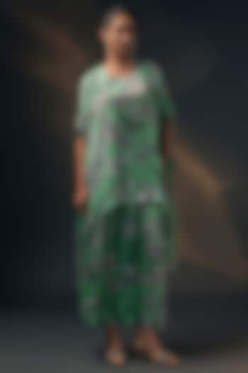 Mint Green Bamberg Satin Printed Co-Ord Set by Wendell Rodricks at Pernia's Pop Up Shop