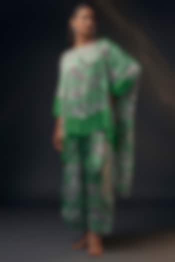 Mint Green Bamberg Satin Printed Co-Ord Set by Wendell Rodricks at Pernia's Pop Up Shop