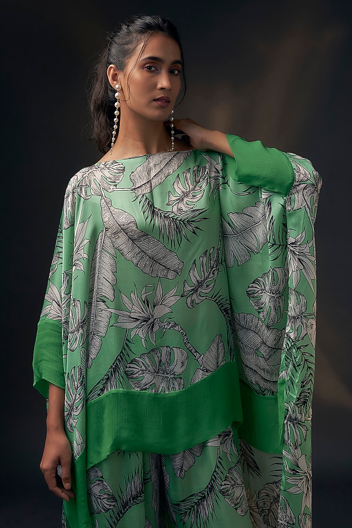 Mint Green Bamberg Satin Printed Co-Ord Set by Wendell Rodricks at Pernia's Pop Up Shop