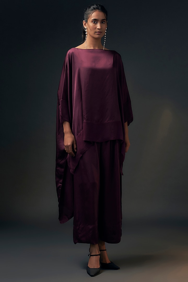 Aubergine Bamberg Satin Co-Ord Set by Wendell Rodricks at Pernia's Pop Up Shop