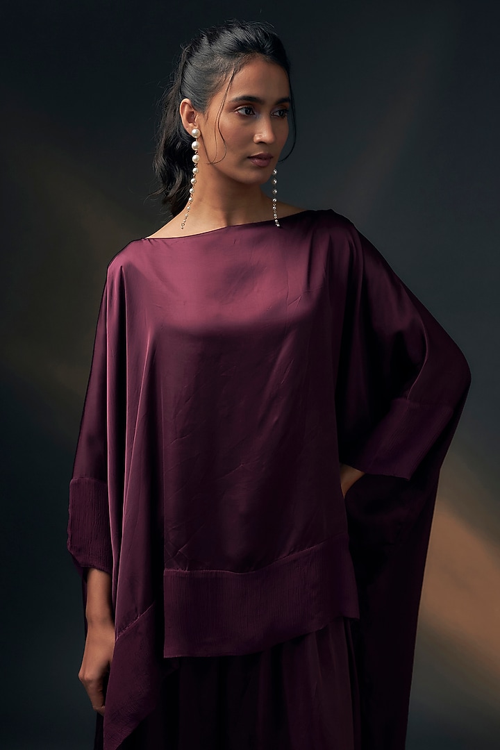 Aubergine Bamberg Satin Co-Ord Set by Wendell Rodricks at Pernia's Pop Up Shop
