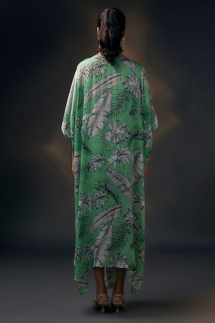 Mint Green Bamberg Satin Printed Vacation Dress by Wendell Rodricks at Pernia's Pop Up Shop
