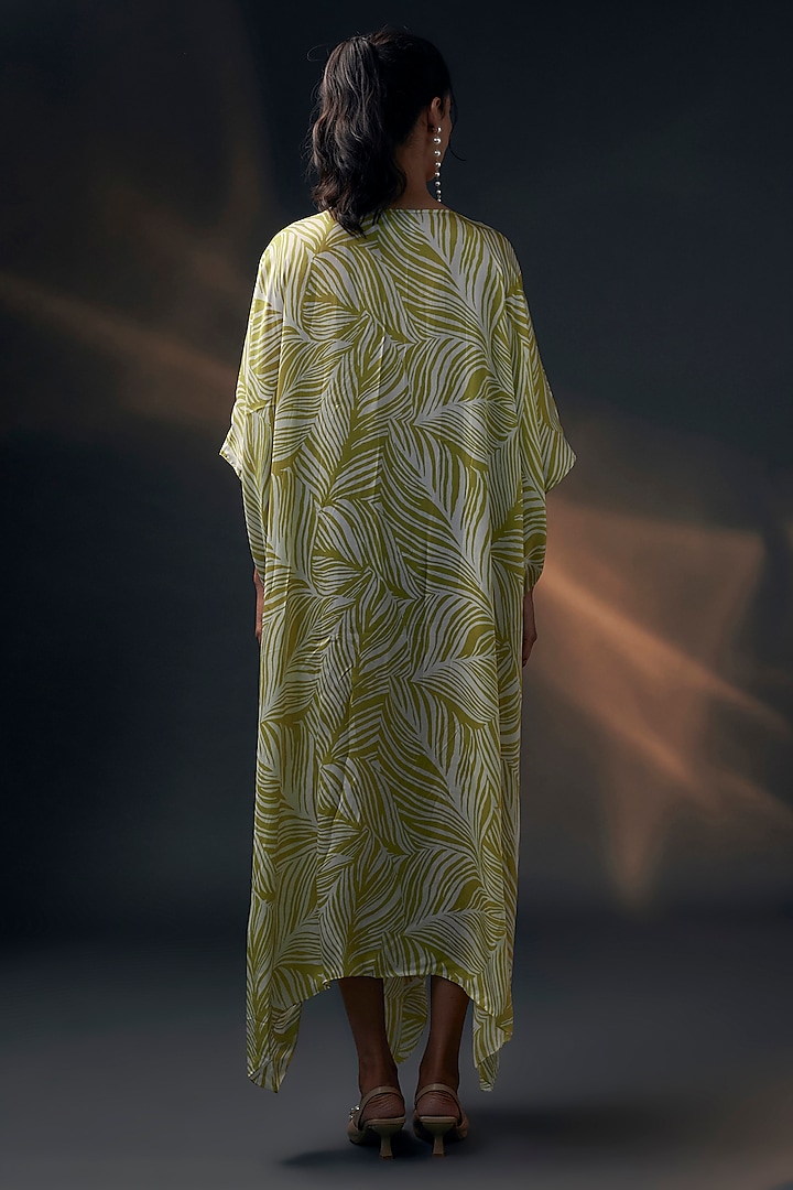 Mustard & Off-White Bamberg Satin Printed Vacation Dress by Wendell Rodricks at Pernia's Pop Up Shop
