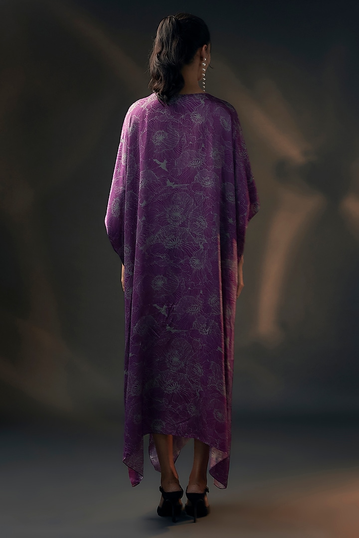Aubergine Bamberg Satin Printed Vacation Dress by Wendell Rodricks at Pernia's Pop Up Shop