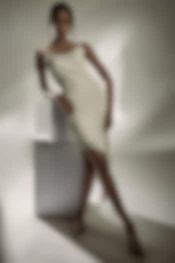 Off-White Satin Asymmetrical Strappy Dress by Wendell Rodricks