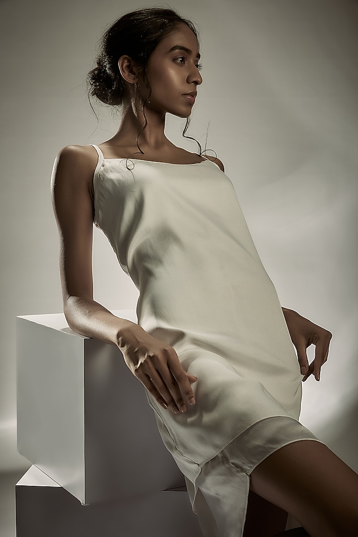 purple asymmetrical dress Asymmetric Scarf-Detail Mini Dress in White - 12 main image 0