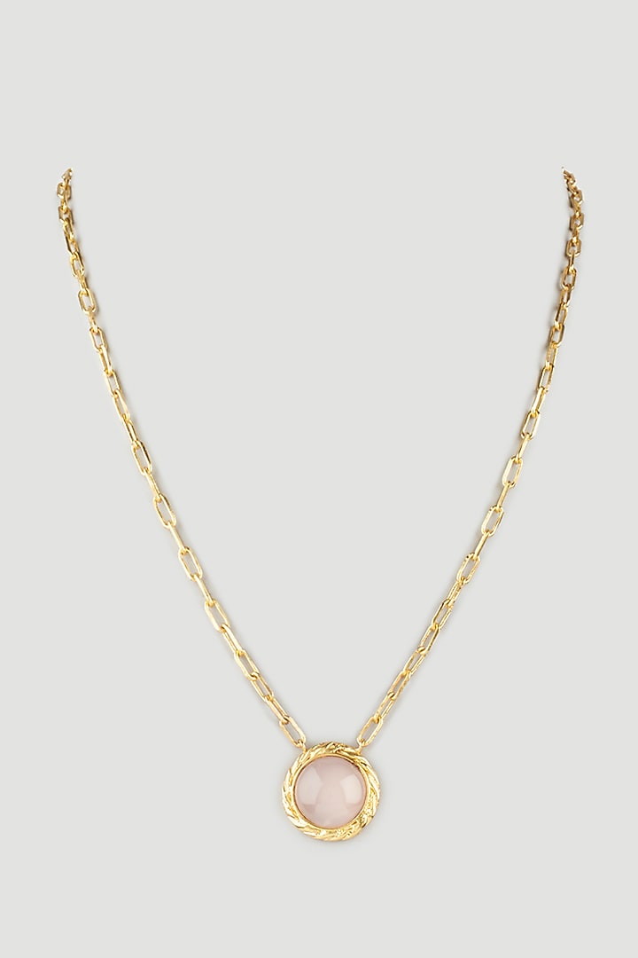 Gold Finish Pink Jade Stone Chain Necklace by Wendell Rodricks at Pernia's Pop Up Shop