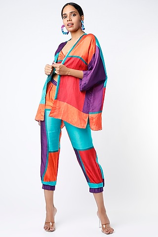 Multi-Colored Linen Satin Digital Printed Pant Set by Wendell Rodricks