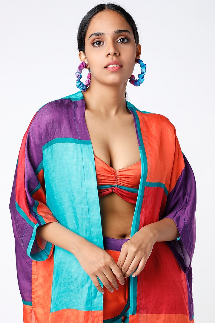 Multi-Colored Linen Satin Digital Printed Pant Set by Wendell Rodricks at Pernia's Pop Up Shop