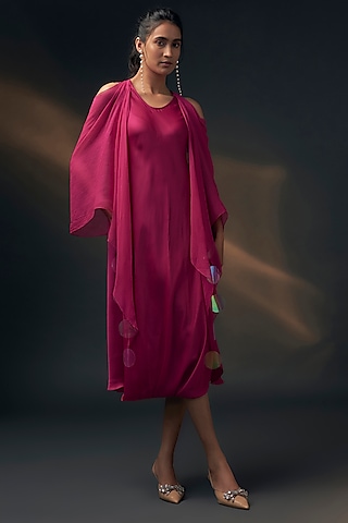 Pink Bamberg Satin & Chiffon Cowl Dress by Wendell Rodricks