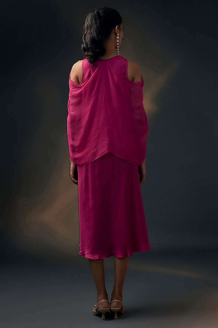 Pink Bamberg Satin & Chiffon Cowl Vacation Dress by Wendell Rodricks at Pernia's Pop Up Shop