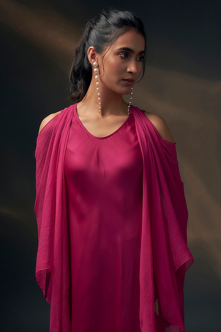 Pink Bamberg Satin & Chiffon Cowl Vacation Dress by Wendell Rodricks at Pernia's Pop Up Shop