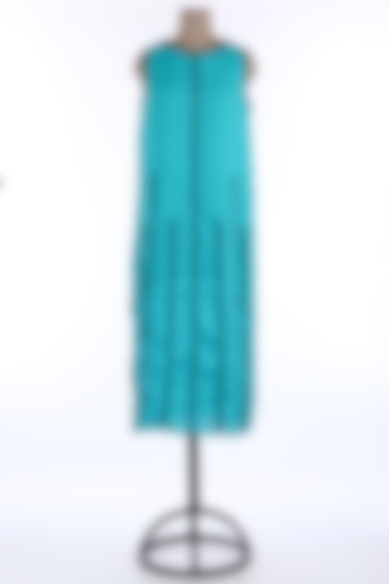Turquoise Linen Summer Dress With Piping by Wendell Rodricks at Pernia's Pop Up Shop