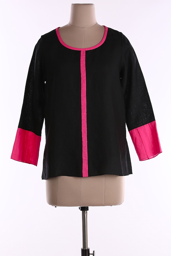 Black Linen Top by Wendell Rodricks at Pernia's Pop Up Shop