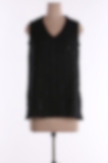 Black V-Neck Top by Wendell Rodricks at Pernia's Pop Up Shop