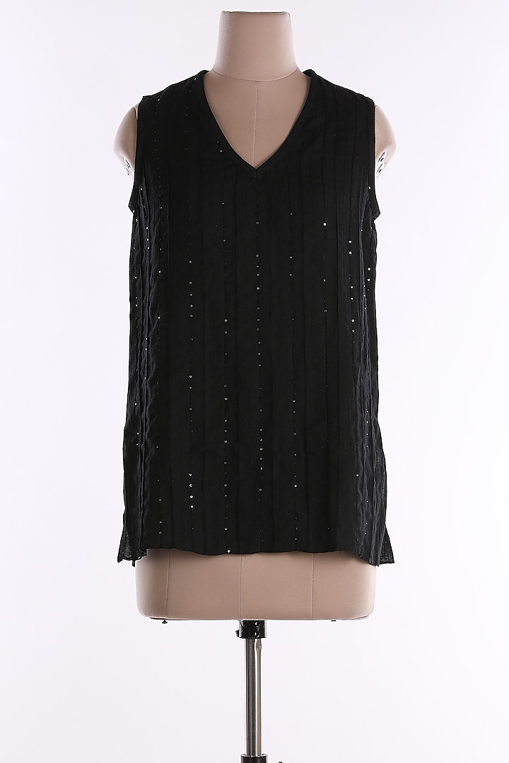 Black V-Neck Top by Wendell Rodricks at Pernia's Pop Up Shop