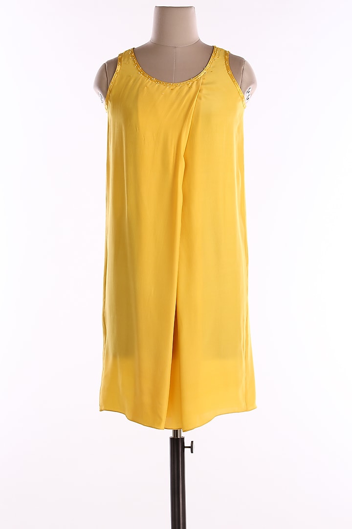 Yellow Pleated Vacation Dress by Wendell Rodricks at Pernia's Pop Up Shop