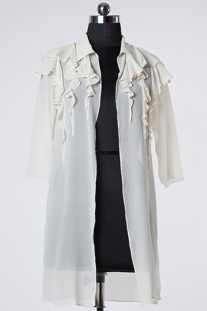 White Ruffled Jacket by Wendell Rodricks