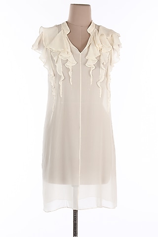 Off-Whte Georgette Silk Ruffled Dress by Wendell Rodricks