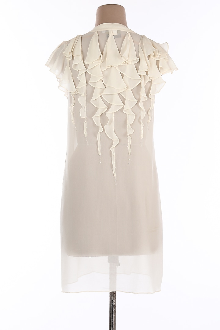 Off-Whte Georgette Silk Ruffled Dress by Wendell Rodricks at Pernia's Pop Up Shop