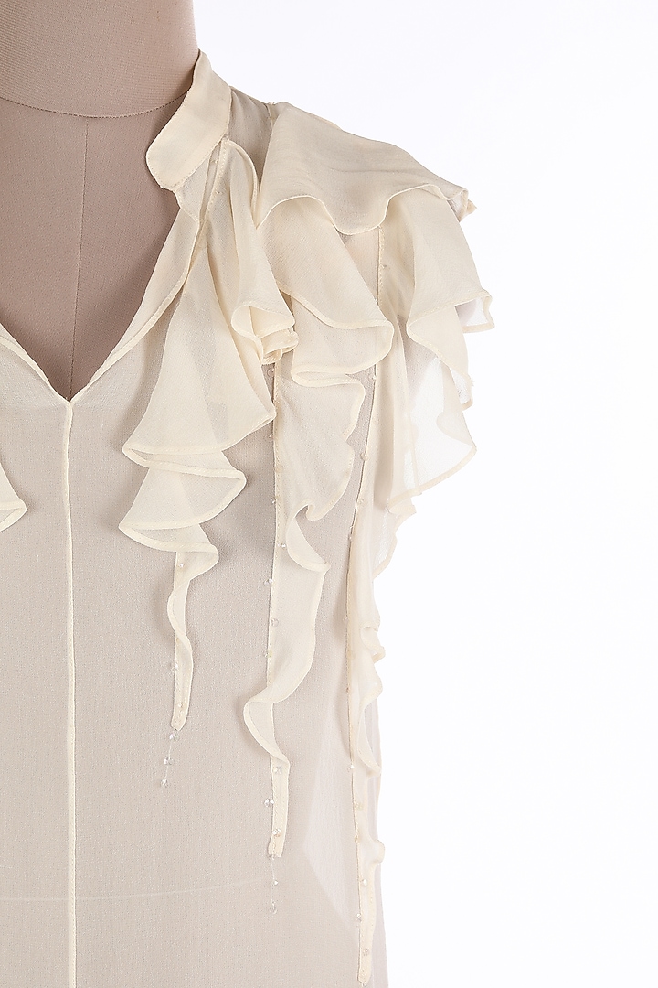 Off-Whte Georgette Silk Ruffled Dress by Wendell Rodricks at Pernia's Pop Up Shop