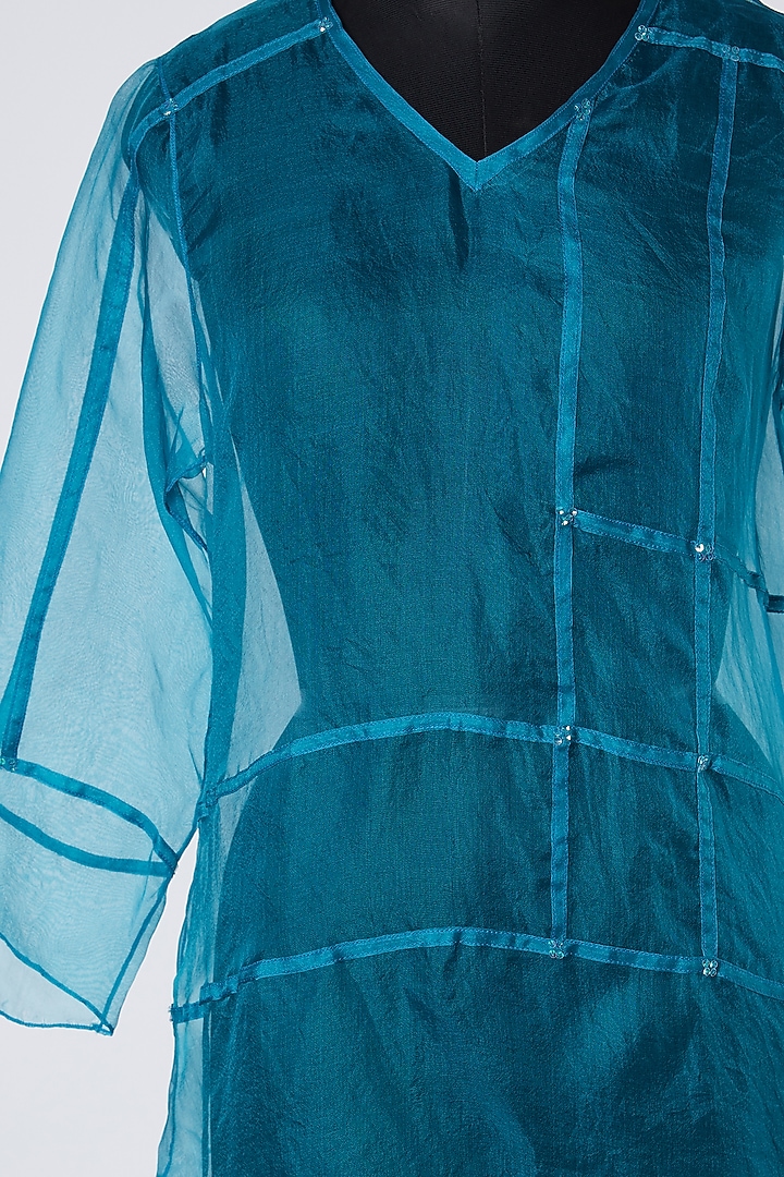 Blue Silk Organza Top by Wendell Rodricks at Pernia's Pop Up Shop