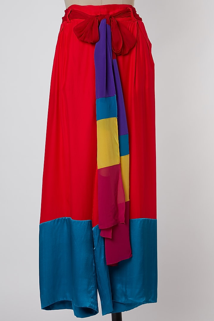 Red Color Blocked Pants by Wendell Rodricks at Pernia's Pop Up Shop