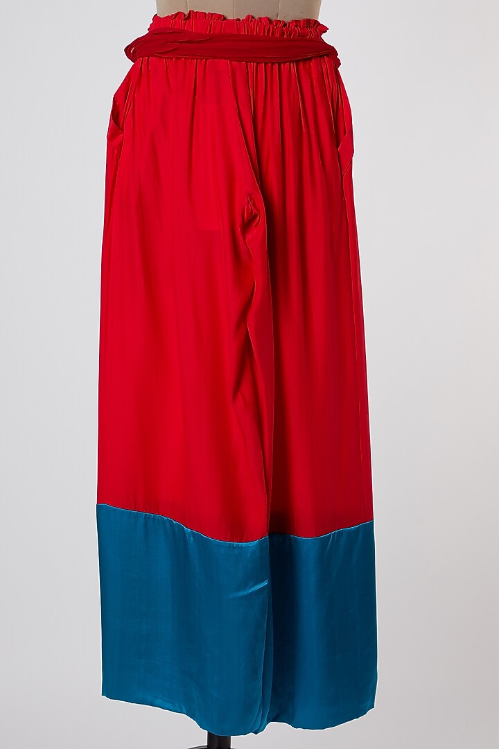 Red Color Blocked Pants by Wendell Rodricks at Pernia's Pop Up Shop