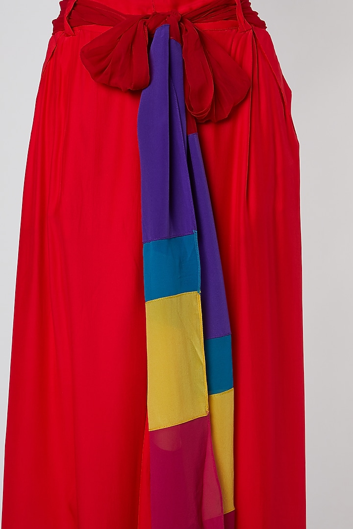 Red Color Blocked Pants by Wendell Rodricks at Pernia's Pop Up Shop