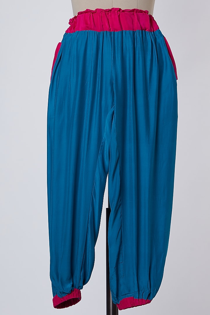Blue Color Blocked Pants by Wendell Rodricks at Pernia's Pop Up Shop