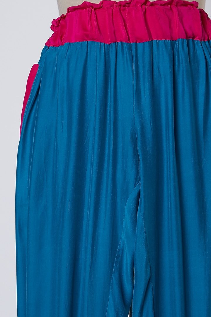 Blue Color Blocked Pants by Wendell Rodricks at Pernia's Pop Up Shop