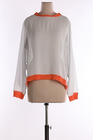 Grey & Red Georgette Top by Wendell Rodricks