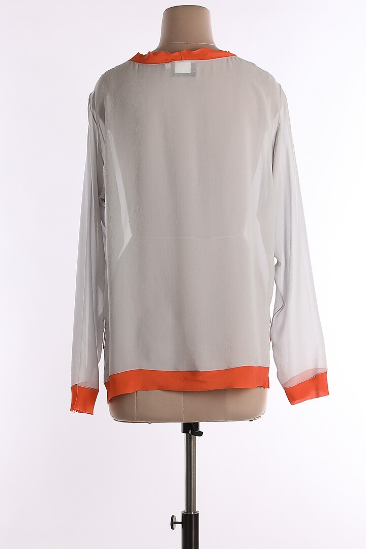 Grey & Red Georgette Top by Wendell Rodricks at Pernia's Pop Up Shop