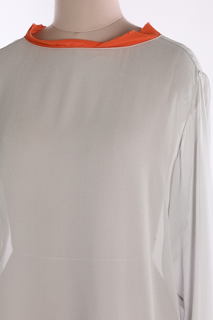 Grey & Red Georgette Top by Wendell Rodricks at Pernia's Pop Up Shop