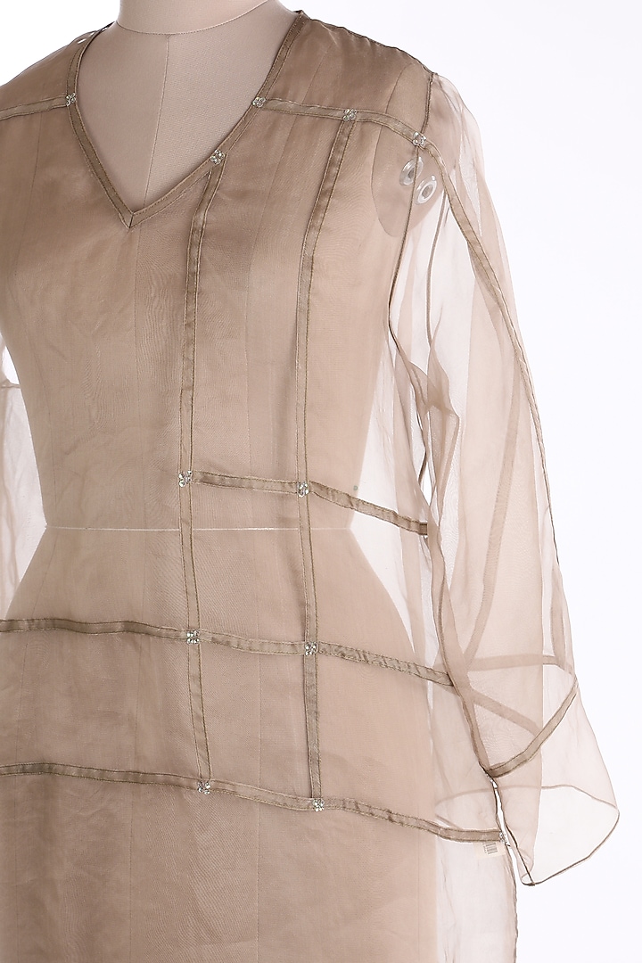 Beige V-Neck Tunic by Wendell Rodricks at Pernia's Pop Up Shop