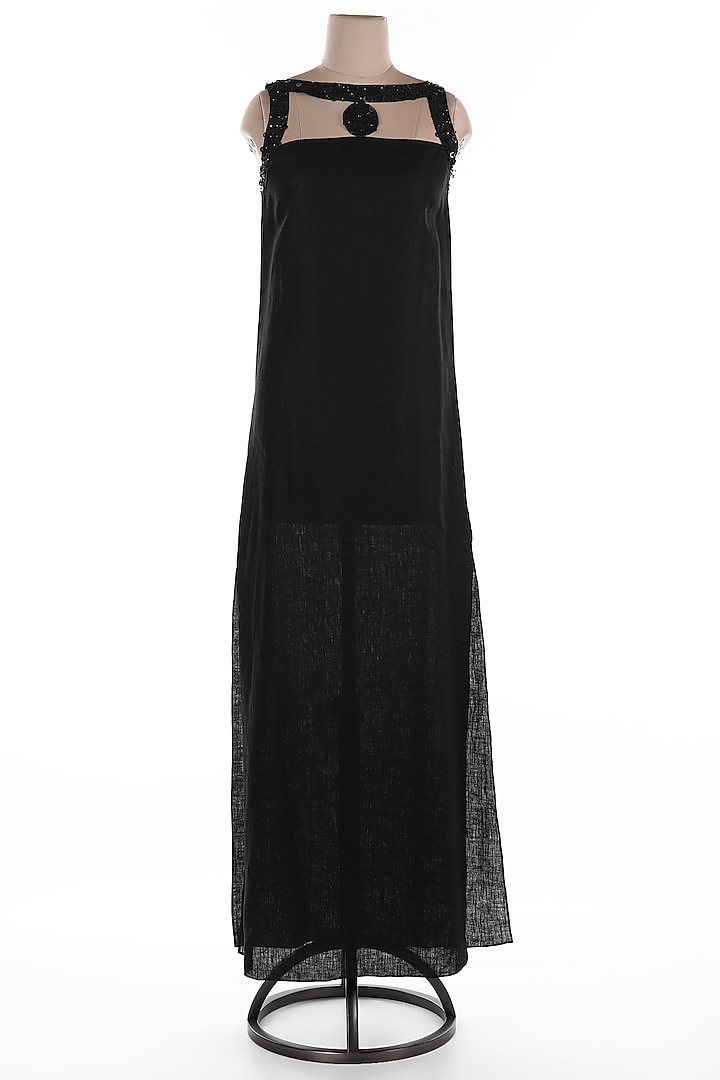 Black Embroidered Maxi Dress by Wendell Rodricks