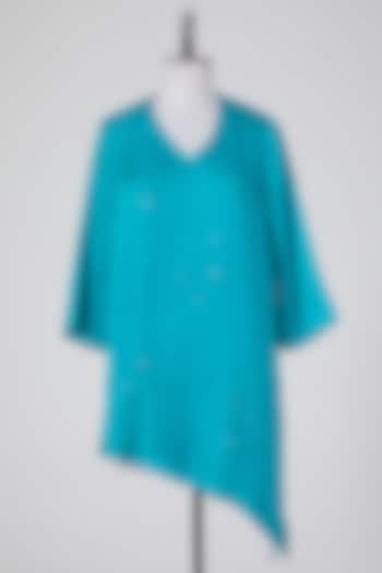 Sky Blue Tunic With V-Neck by Wendell Rodricks at Pernia's Pop Up Shop