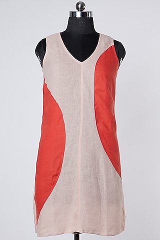 Orange Color Blocked Top by Wendell Rodricks