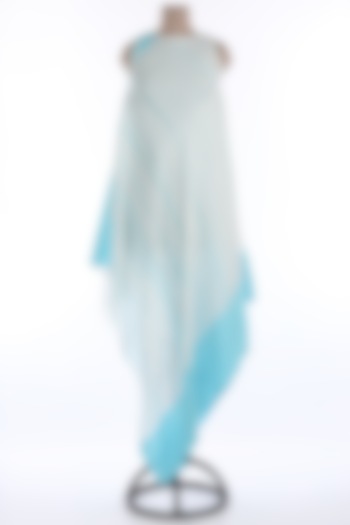 White & Blue Asymmetric Printed Summer Dress by Wendell Rodricks at Pernia's Pop Up Shop