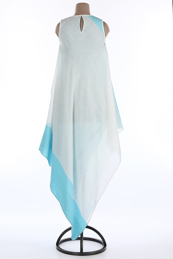 White & Blue Asymmetric Printed Summer Dress by Wendell Rodricks at Pernia's Pop Up Shop