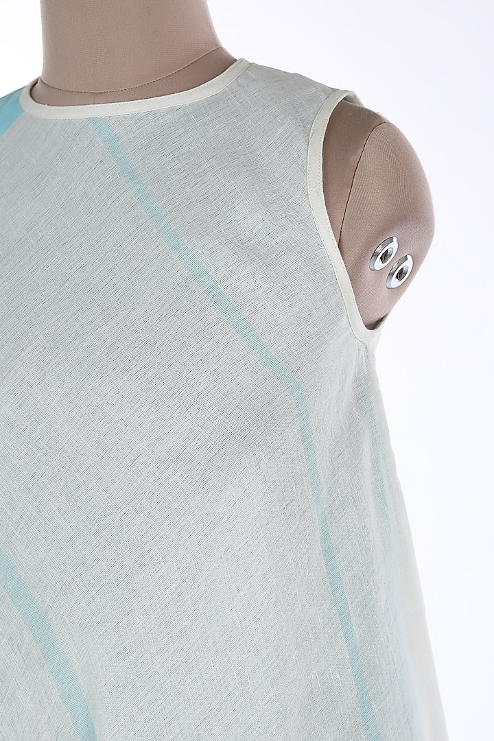 White & Blue Asymmetric Printed Summer Dress by Wendell Rodricks at Pernia's Pop Up Shop