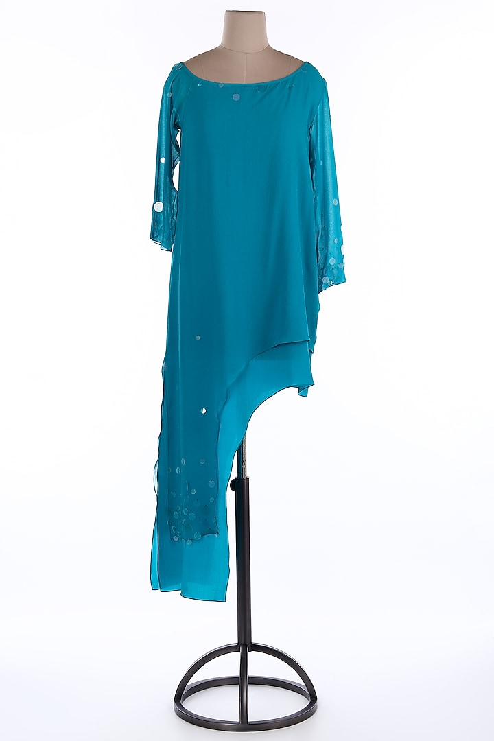 Teal Crepe & Georgette Midi Vacation Dress by Wendell Rodricks at Pernia's Pop Up Shop