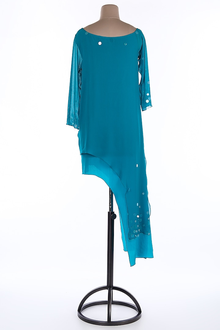Teal Crepe & Georgette Midi Vacation Dress by Wendell Rodricks at Pernia's Pop Up Shop