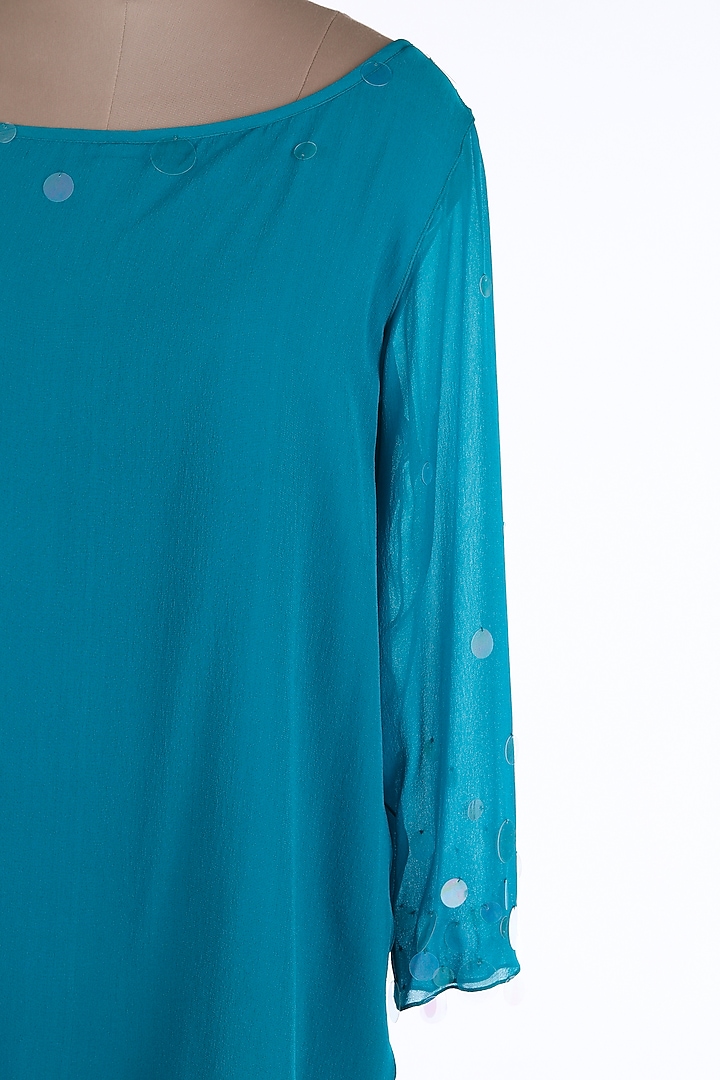 Teal Crepe & Georgette Midi Vacation Dress by Wendell Rodricks at Pernia's Pop Up Shop