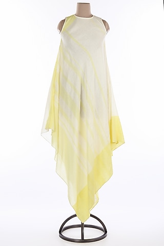 Cream & Yellow Asymmetric Dress by Wendell Rodricks