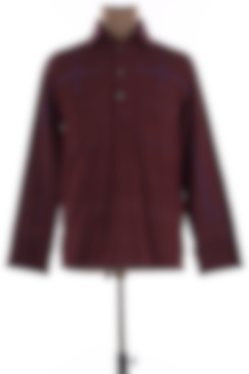 Maroon Cotton Collar Party Wear Shirt by Wendell Rodricks Men at Pernia's Pop Up Shop