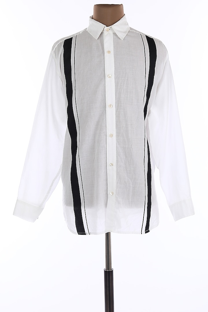 White Cotton Printed Collar Shirt by Wendell Rodricks Men