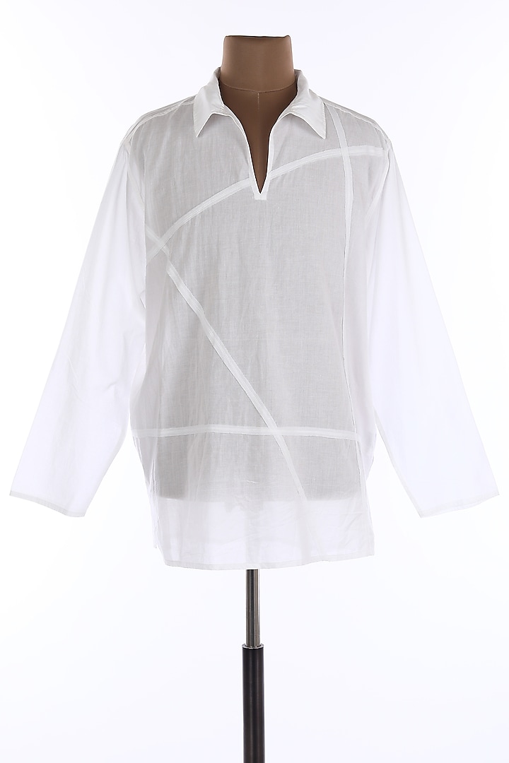 White Collar Tunic Shirt by Wendell Rodricks Men