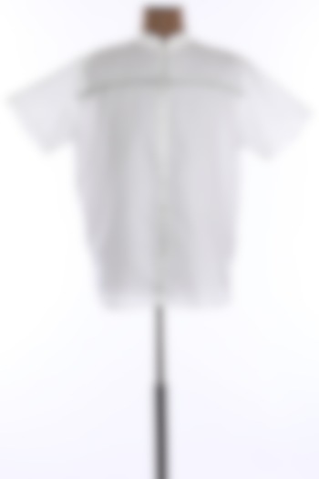 White Mandarin Collar Cotton Shirt by Wendell Rodricks Men