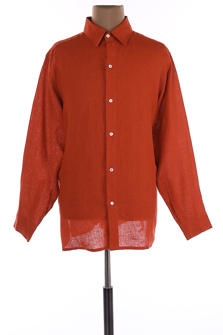 Burnt Orange Collar Shirt by Wendell Rodricks Men